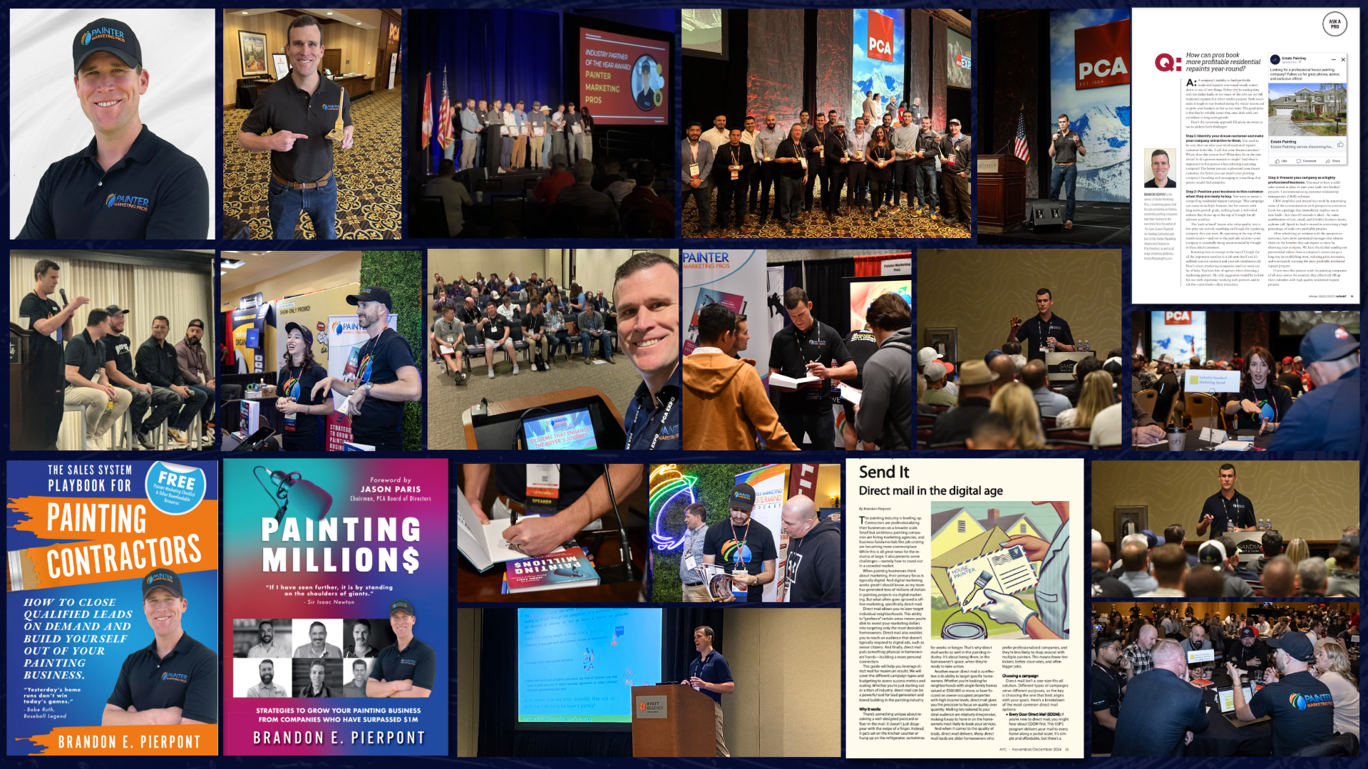 Brandon Pierpont speaking at PCA events, book covers, media features, and painting industry conferences